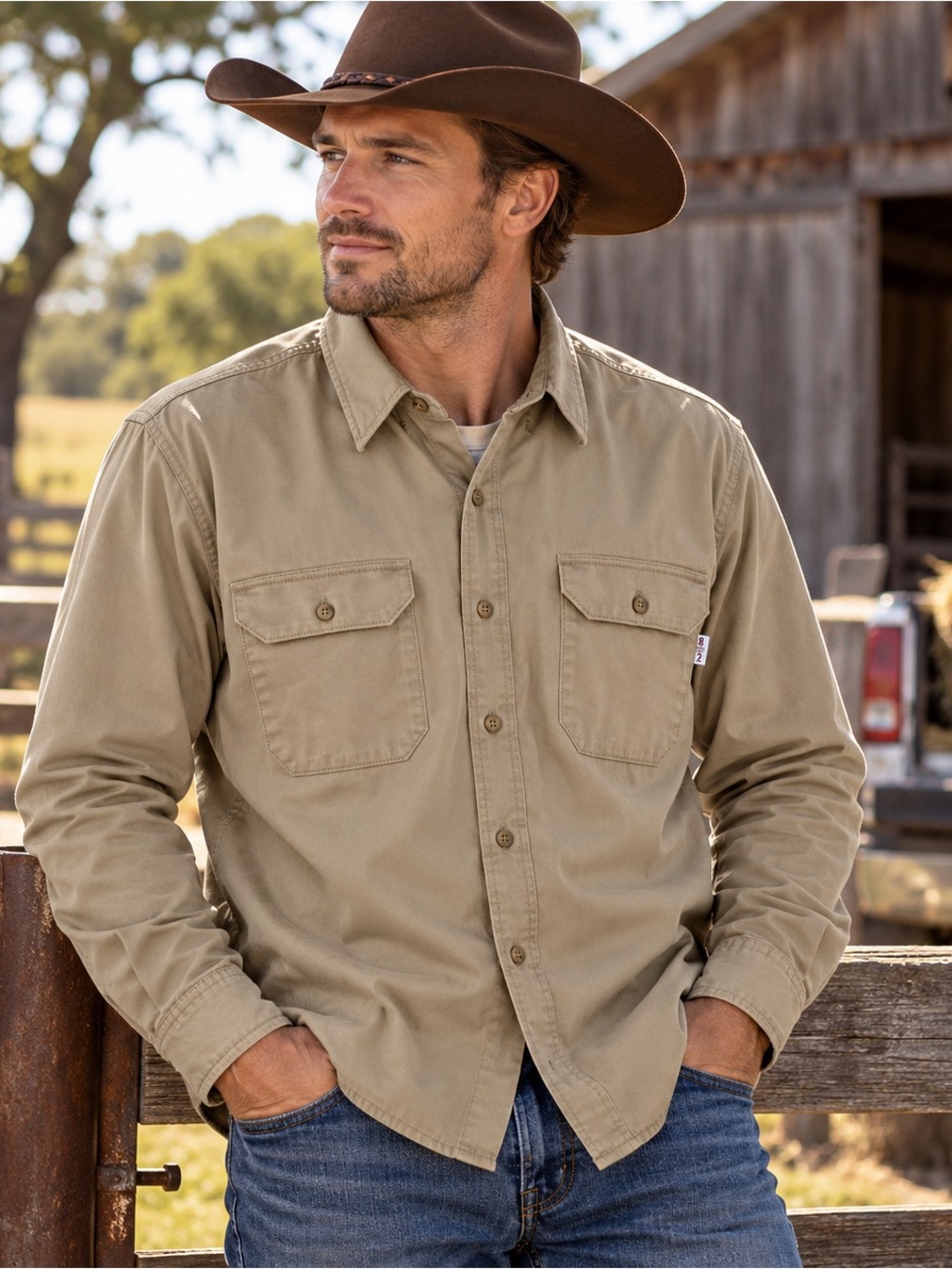 Tyndale FR Men’s Large Flame Resistant Work Shirt Khaki Made in USA ATPV 8.6